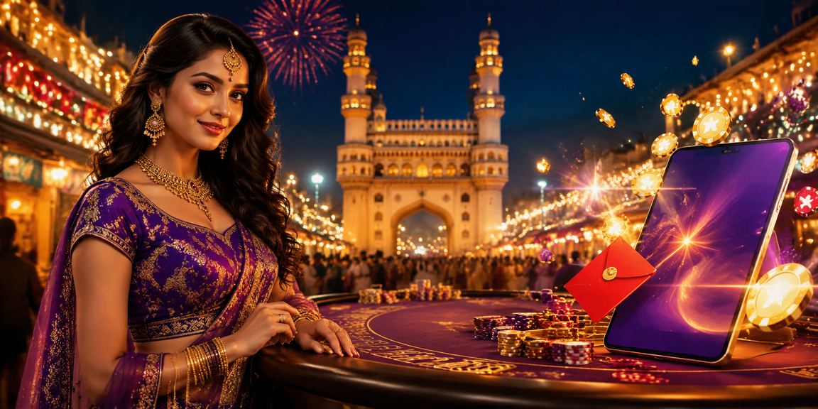Hyderabad street scene with players enjoying Andar Bahar during festive night