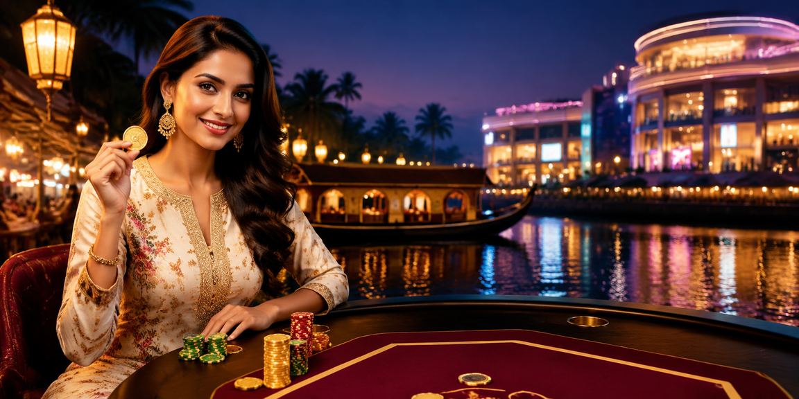 Kerala backwaters scenery with players enjoying Andar Bahar on mobile