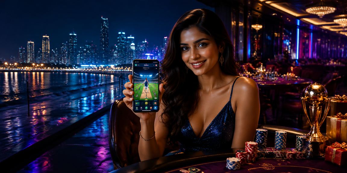 Mumbai vibrant cricket betting scene with neon lights